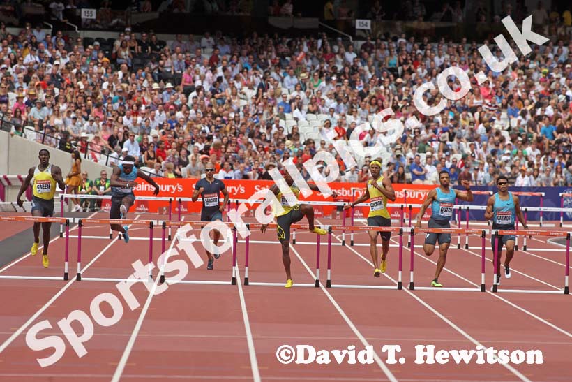 Michael Tinsley winning the 400 metres hurdles,  2013 IAAF Diamond League, Sainsbury's Anniversary Games, Queen Elizabeth Olympic Park, London.